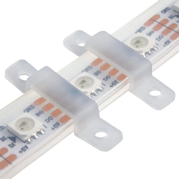 100 stk LED-stripefesteklips, monteringsbraketter, 10 mm brede, vanntette LED-stripeklips