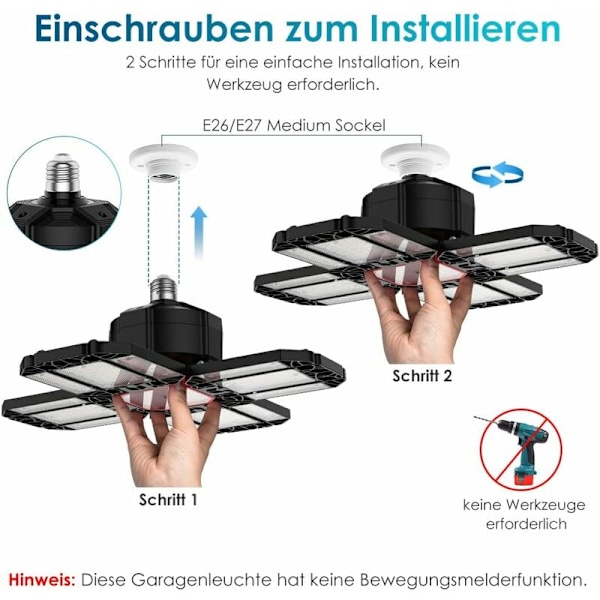 200W LED Værkstedslampe Garagebelysning 1 stk. - 20000LM 6500K Deformerbar Loftlampe med 12 Justerbare Paneler - E26/E27 Bay Light til Kælderbutik