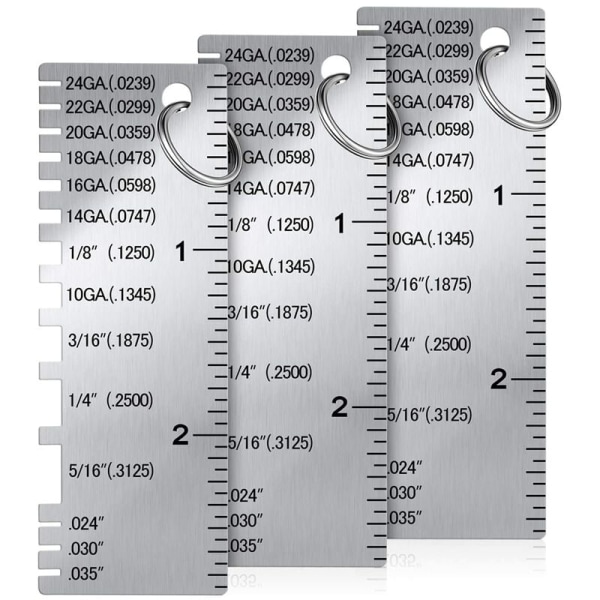 3 stk. serie rustfrit stål ensidig tykkelsesmåler, svejseperlemåleværktøj lineal, svejseperlekontrol lineal