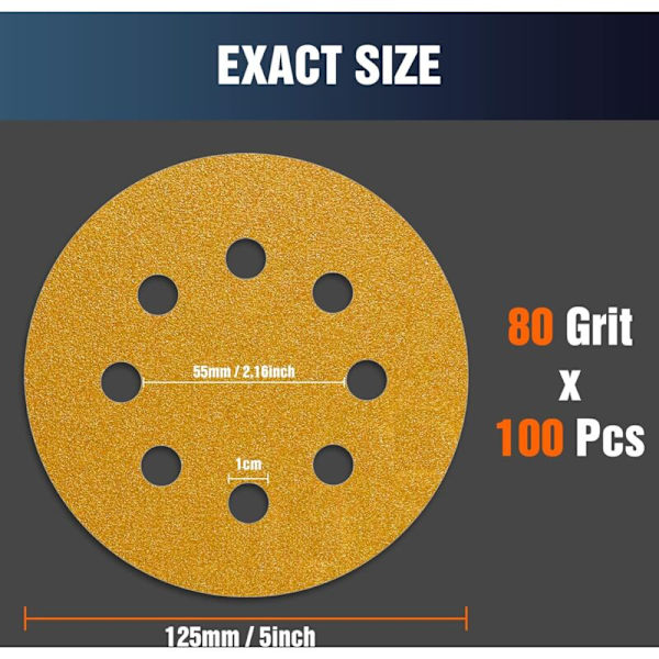 125mm Slippapper Korn 80 100 st Slippapperskivor för Excentrisk Slip