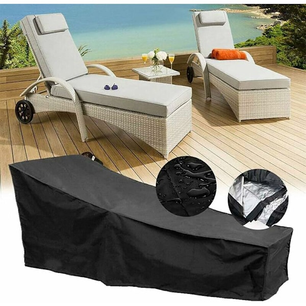 Utomhusstolskydd Långt Överdrag Andningsbart Vattentätt 420D Oxfordtyg för Däckstol Tarp Solstol Solstol 200x70x40x75cm, Svart