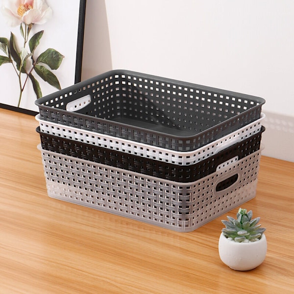 Plastik Opbevaringskurve/Organiseringskurv 34 x 25 x 9,2 cm Sæt af 6 (Hvid, Sort, Grå) (Sort)