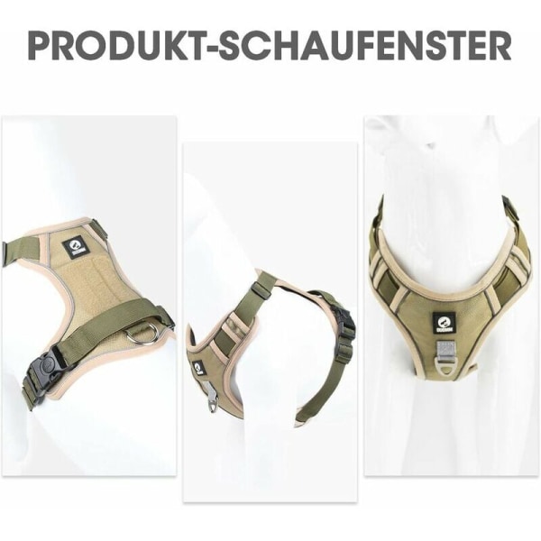 Hundesele - Anti-trekksele for mellomstore hunder - Anti-trekk sikkerhetssele - Hundesele - Taktisk hundesele - Stor hund - Justerbar - Reflekterende - Khaki - M