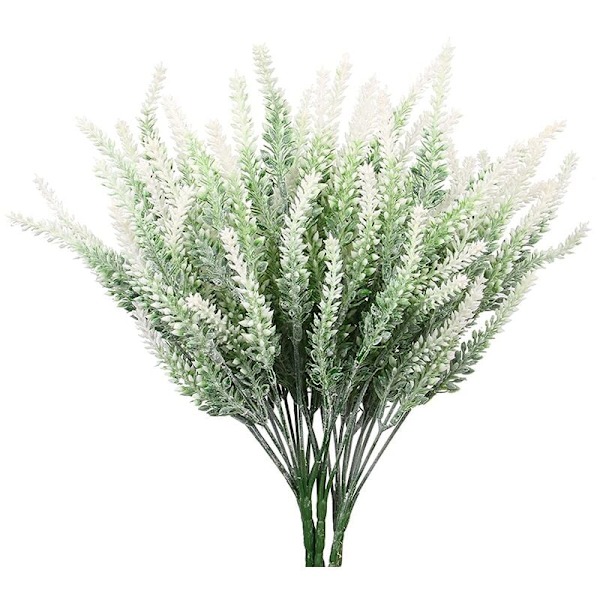 10 st konstgjorda blommor flockade lavendelbuntar falska växter bröllop brudbukett kök bordsdekoration vit
