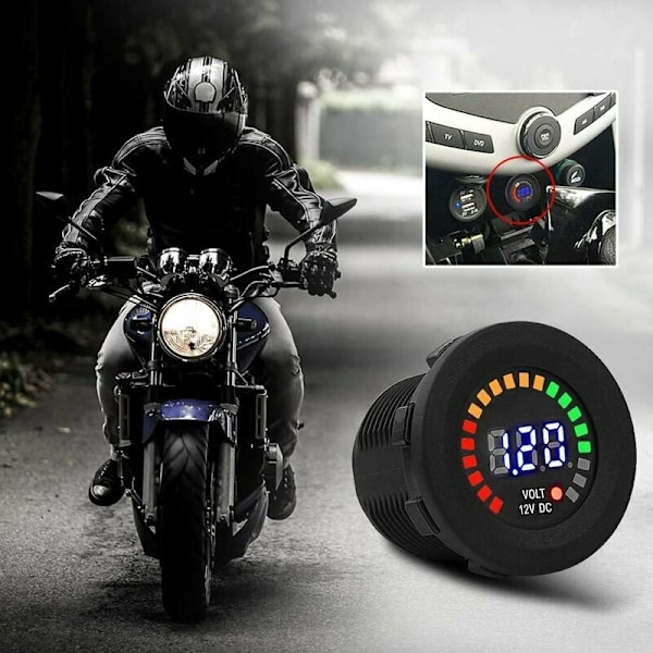 Voltmeter, 12V Motorcykel Bil LED Digital Display Voltmeter Spænding Vandafvisende Voltmeter Måler Digital Display Sort Bil Batteri Spændingsmåler Monit