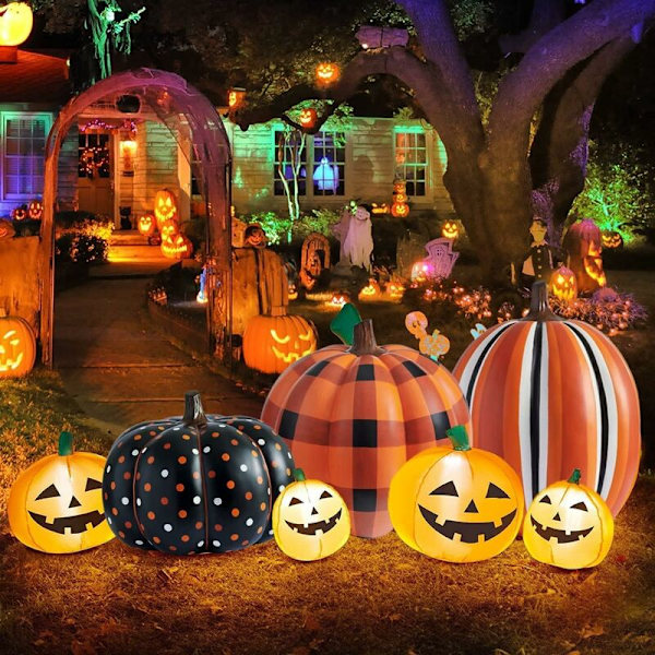 Oppblåsbar Halloween Hagedekorasjon, Oppblåsbar Spøkelsesgresskar med Lys, Søt Halloween Dekorasjon for Innendørs og Utendørs, Hjem, Ferie, Fest