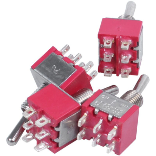 4 st AC 250V 2A 120V 5A 6-stifts terminaler PÅ/AV/PÅ DPDT vippströmbrytare