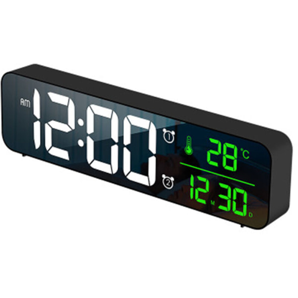 Digital väckarklocka, LED-väckarklocka Digital spegelväggklocka Stor siffrig bordsklocka med datumtemperaturvisning, digital USB -väckarklocka, justering