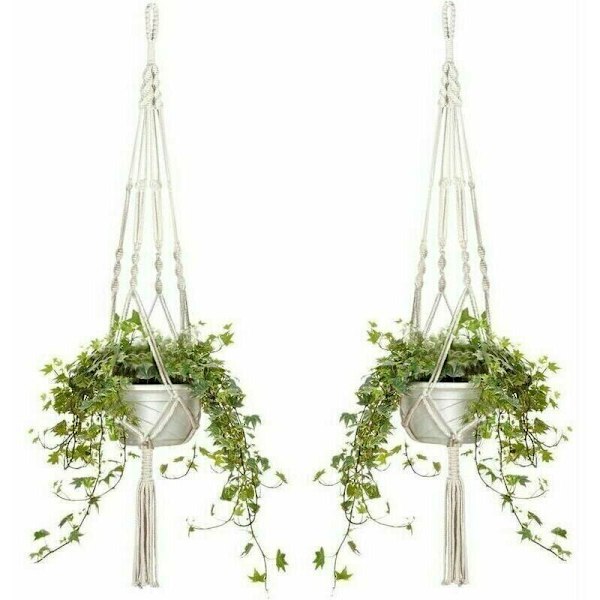 Set med 4 Macrame hängande korgar Bomullsrep Blomkruka Planter Hängande korgar för inomhus- och utomhus tak/balkong/väggdekoration, 105 cm, 4 Ro