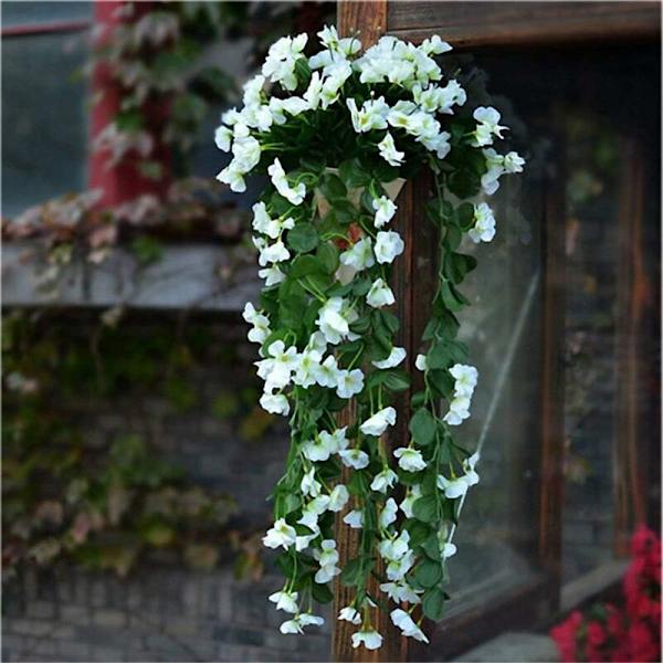Kunstig Vinstok Hængende Realistisk Bryllupsdekoration, Romantisk Kunstig Plante Dekorativ Blomst Vindue Ornament Vægge Falsk Blad Simulering Hvid 2P