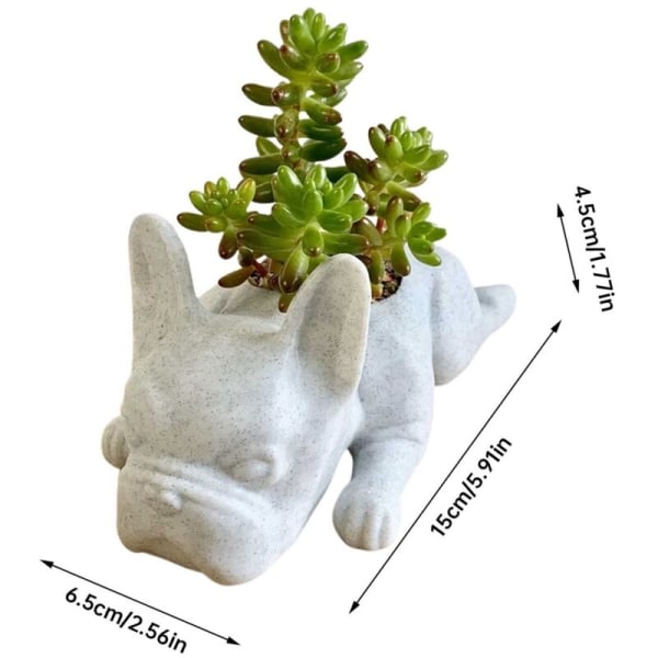 2 stk Fransk Bulldog Form Resin Sukkulent Planter Mini Valper Planter, Skrivebord Plantepot Hund Form Bonsai