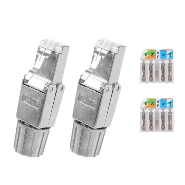 2 stk RJ45 CAT7-kontakter Verktøyfri Skjermet Modulær Nettverkssokkel for Installasjonskabel