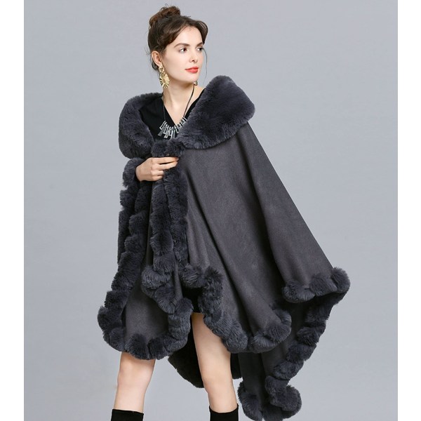 Elegant pelskrage strikket cardigan sjal Brude Bryllupsfest Cape Cape Coat med sjal Løs fuskepelskrage, mørkegrå