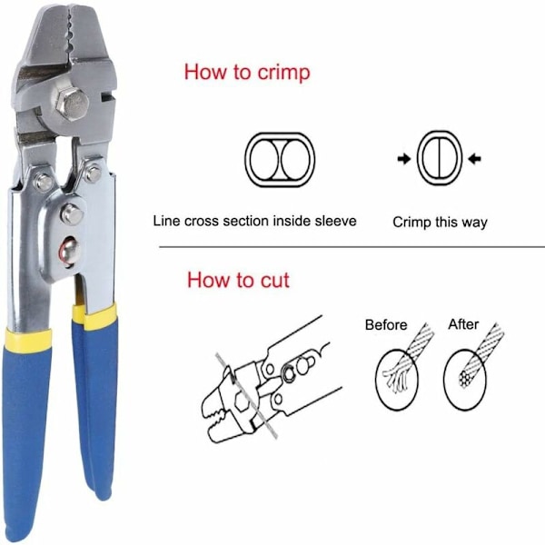 Wire Rope Crimper til Krympning af Fiskesnøre op til 2,2 mm Krympeværktøj, Dechengbao Heavy Duty Rustfrit Stål Wire Rope Crimping Tool