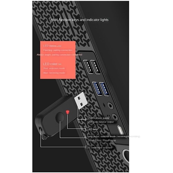 USB Bluetooth-mottaker Bluetooth-sender 5.3 Lydmottakeradapter for datamaskin TV Lyd Biladapter