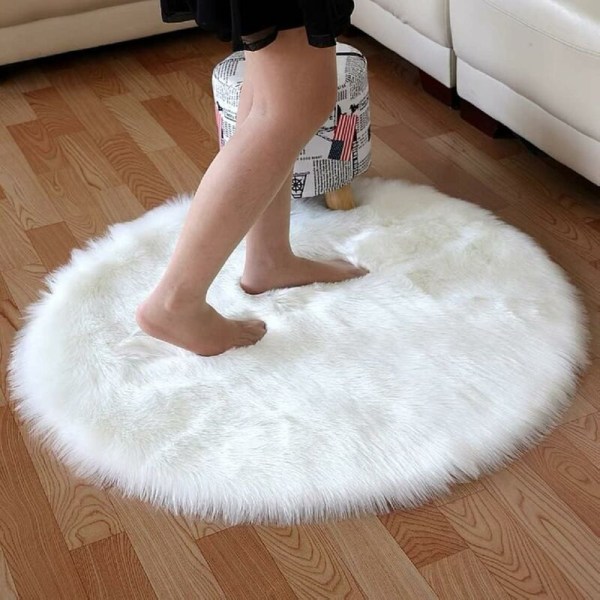 Faux saueskinns teppe, imitert fleece teppe fluffy myk langhåret dekorativ stol pute sofa matte (hvit, 60x60cm)