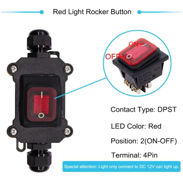 IP67 vedenpitävä kytkin 12V DC 20A Suuri virta vedenpitävä kytkin