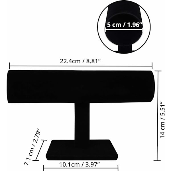 Sort Fløjl T-Bar Armbånds Smykke Display Stativ (2 Pak) - Fremvis Hjemme Organiser Holder Stativ Til Smykker, Ure, Halskæder Og Armbånd