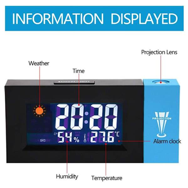 2X Väckarklocka med projektor Digital väckarklocka för sängbord LED Fashion väckarklocka Digital väckarklocka med tidstation
