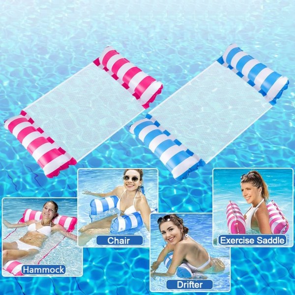 2-pack poolhängmatta Vuxen vattenhängmatta, uppblåsbar poolhängmatta blå, rosa)