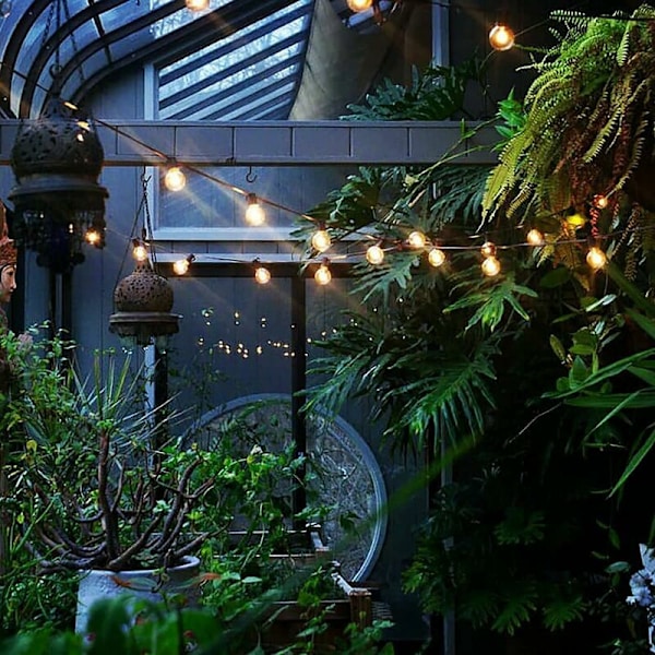 Udendørs Festoon Lys, 7,5m G40 Lysstreng Strømstik med 25 Pærer, IP45 Vandafvisende Indendørs & Udendørs Bryllup Baghave Cafe Have Hjem Fest D