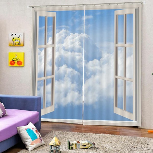 Moderna mörkläggningsgardiner för sovrumsfönster Gardiner för vardagsrum 85% skuggning 3D, himmel blommönster 200 X 170Cm(H X B)