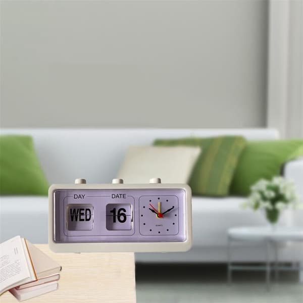 Mekanisk väckarklocka Nyhet Flip Clock Digital Desk Clock med kalender Retro Decor Clock, Vit