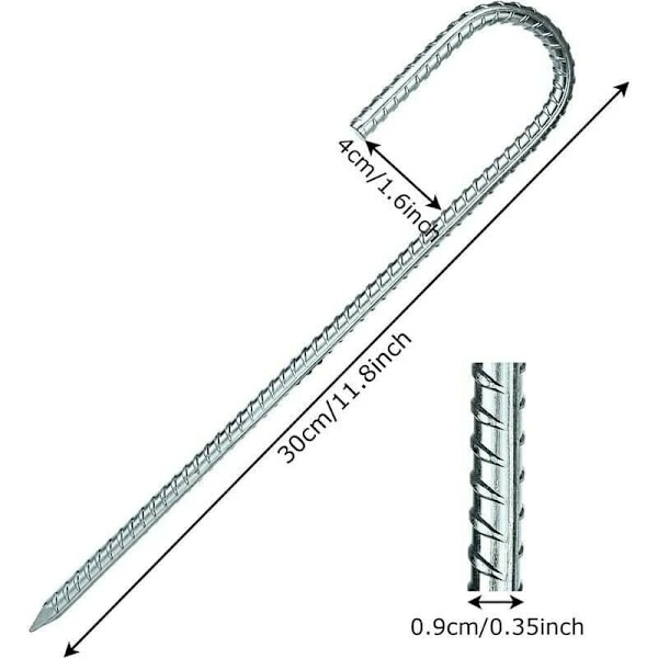 Pakke med 10 Galvaniserede Teltsøm, 30 cm Søm, Trampolinforankring til Camping, Have, Hegn, Gynger -