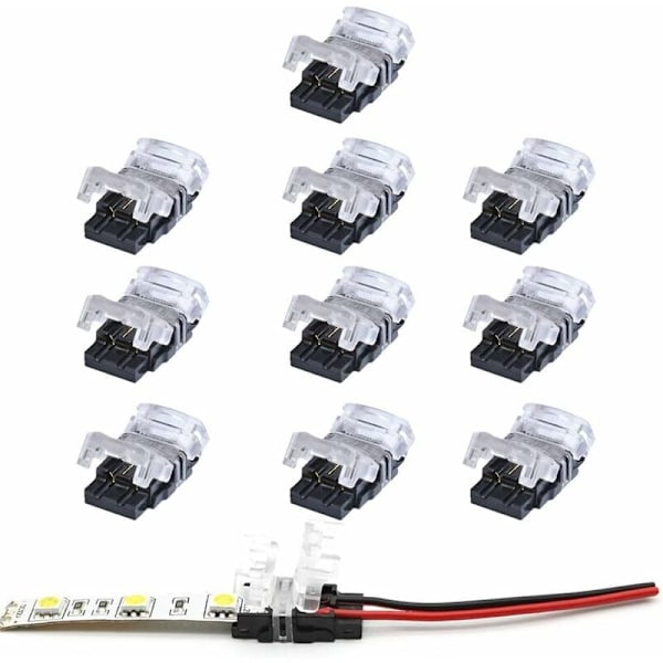 2-polig LED-remskontakt, 10-pack 2-polig LED-remskontakt för 10 mm SMD 5050/3528 LED-remsa Enfärgad Vattentät och icke-vattentät