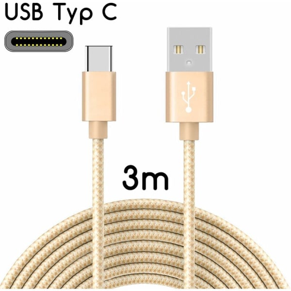 USB-C til USB 2.0-kabel Nylonladekabel med USB Type-C-kontakt / 3 m gull