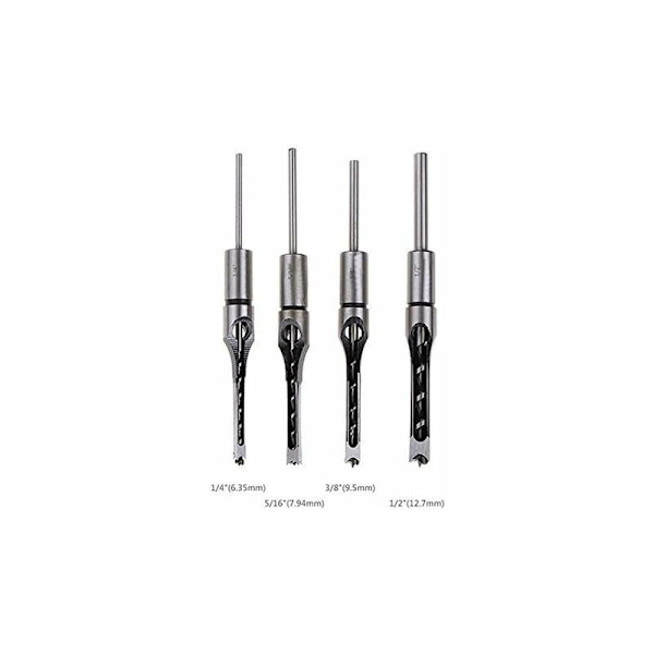 4-pack Kvadratiska Hålborrmejsel Set, Stål Hålmejsel, Snickeriverktyg Set (1/4 -1/2 - 5/16 - 3/8 Tum)
