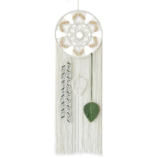 Macrame drömfångare för sovrum, väggdekor, stor bohemisk väggbonad med vävda löv, dekorativ prydnad