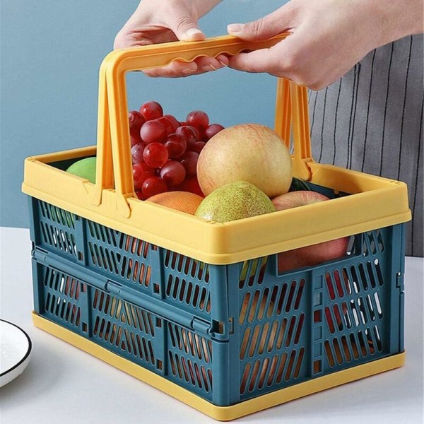 Plastisk sammenklappelig opbevaringsboks med håndtag, velegnet til familiecamping og picnic-blå-