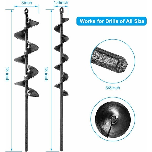 Auger-bor til plantning Havebor Have-spiralbor til haveplanter Auger til plantning Hex-bor 3/8\" 2 i 1-sæt (45CM)