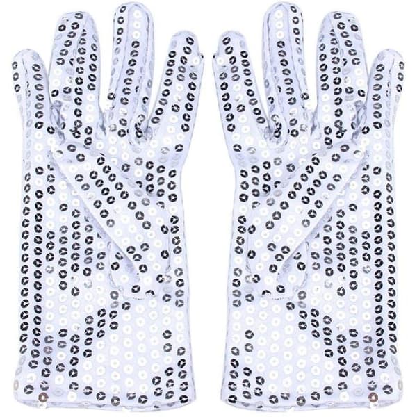 Kvinde Full Finger Sequin Show Jazz Dance Handsker Luffer (Hvid)