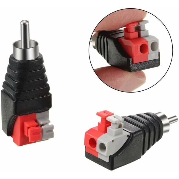 6 st RCA till högtalarkabeladapter Subwoofer-högtalare Phono RCA-hane till AV 2 skruvterminal Video Audio fjäderpress typ Balun för CCTV