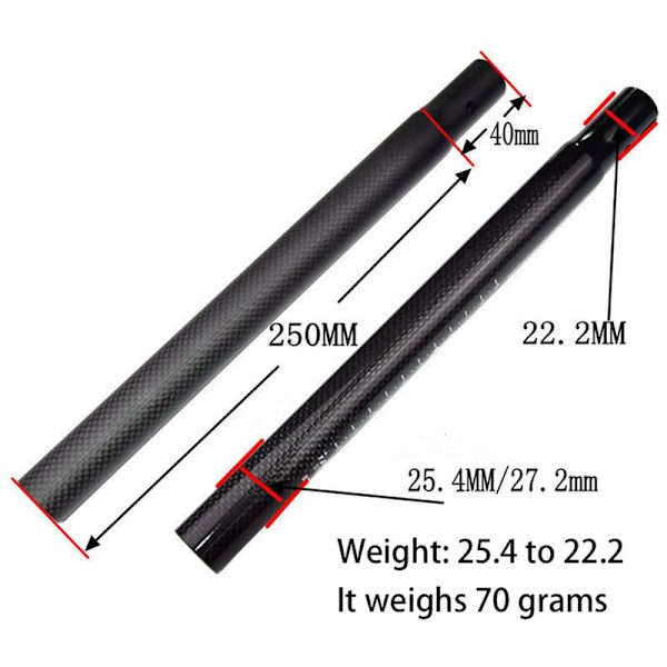 3K Kolfiber Cykelsadelstolpe Reducer Rör för Slide Car Scooter-Blank 25.4Till22.2Mm