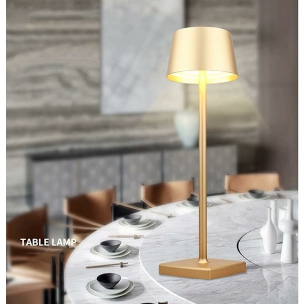 Trådlös bordslampa, 5200 mAh dimbar laddningsbar sladdlös lampa, IP54 vattentät utomhuslampa, för inomhus utomhus restaurang buffé bar café, guld