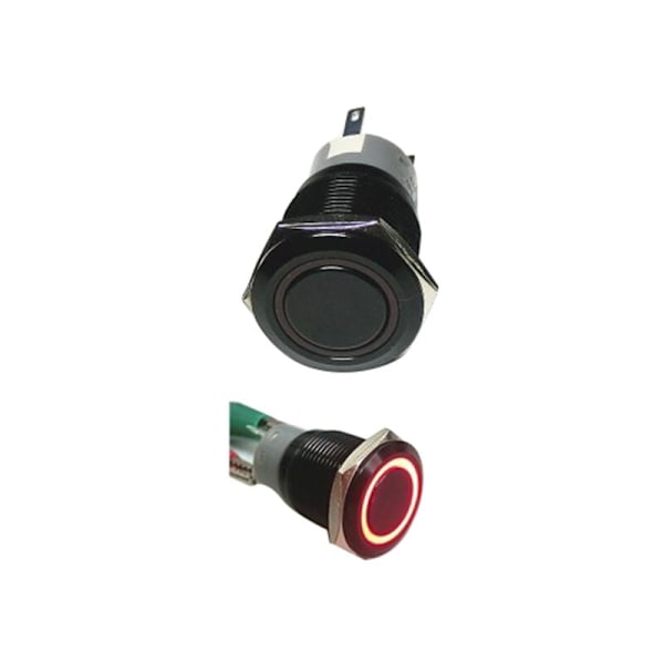 Momentär tryckknapp 1NO1NC Svart metallhölje med LED-ring Passar för 19mm 3/4 tum hål 220V Rött ljus