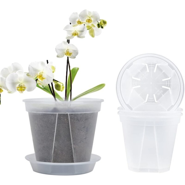12 stycken genomskinliga plastblomkrukor, genomskinliga plastorkidéer, genomskinliga plastorkidéer med dräneringshål för inomhusbalkong, kontor, utomhus