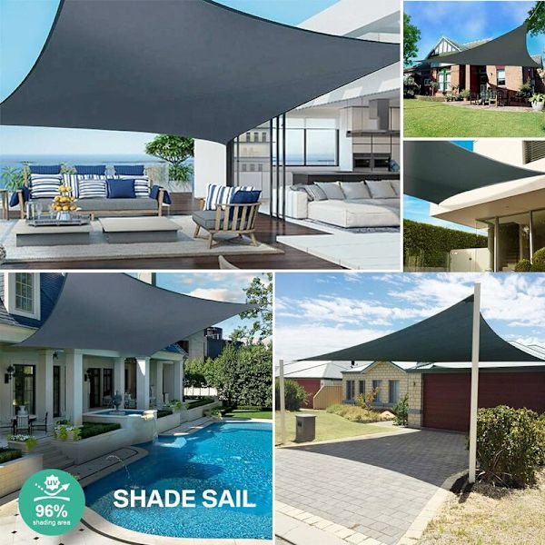 Rektangulær Skygge Sejl 2x2m Solskygge Sejl Vandafvisende Åndbar UV Beskyttelse til Camping Terrasse Have Balkon Udendørs Swimmingpool, Grå