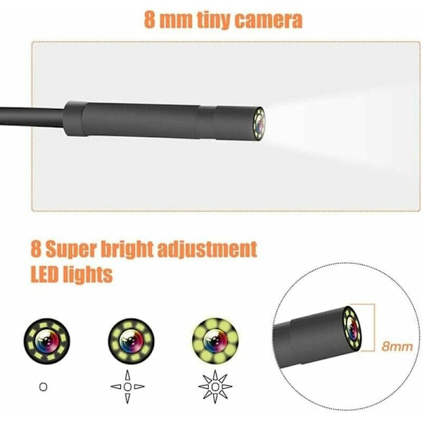 Industriel Endoskop, 1080P HD Endoskopkamera, Rørinspektionskamera, 4,3 Tommer HD Skærm, 8 LED Lys, 5M Halvstiv Kabel