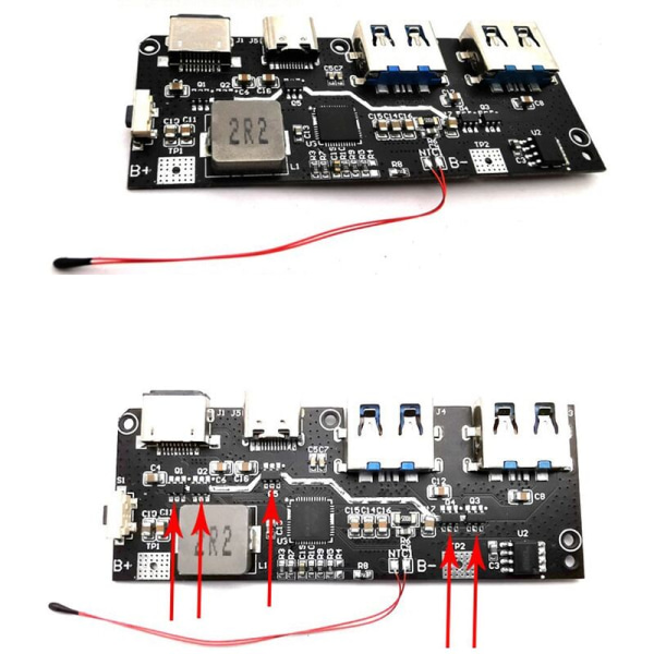 Duals USB Type-C 5V 4.5A 22.5W Mobil Strømbank 18650 Lademodul QC4.0 QC3.0 LED med NTC Temperaturbeskyttelse