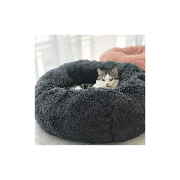 Rund Dyre seng til Katte, Hvalpe og Mellemstore Hunde, Blød og varm Plys pude, Donut Sofa (Diameter: 80cm, Mørkegrå)