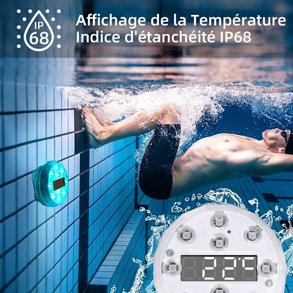 LED-dam-svømmebassin med timer, termometer, belysning, 12 farver, lysdekoration til badekar, akvarium, havevase