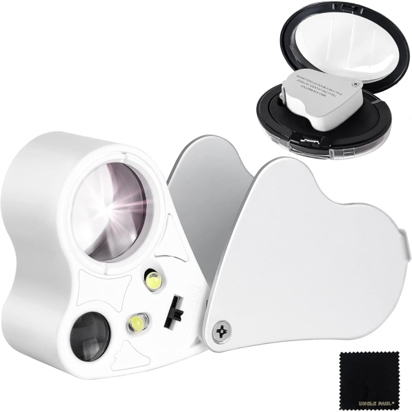 30X 60X oplyst miniforstørrelsesglas - Bærbar forstørrelsesglas i hvid legering Øjenlup med LED-lys