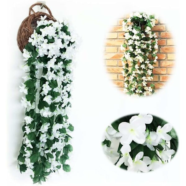 Pakke med 2 Kunstige Wisteria Blomster med Grønne Blad, Kunstig Hengende Girlander Hengende Kunstig Eføy For Hjem Fest Bryllup Dekorasjon - Hvit