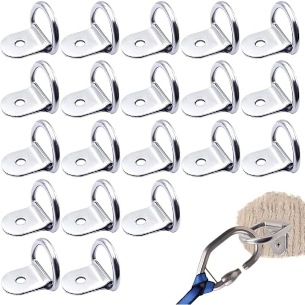 Rustfrit Stål Spændebåndsringe 20 Styk D-ringe Forankring Spændebåndsringe til Trailere Tungt Udstyr Power Tools Camping 36x25mm - Sølv