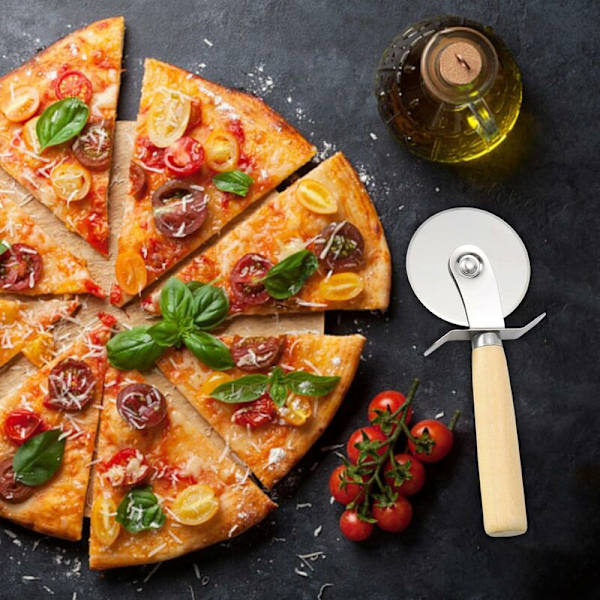 Pizzasnitterhjul, pizzaskærer i rustfrit stål af fødevarekvalitet, skær pæne og smukke pizzastykker, kagedej, vafler, bagværk - Sunny