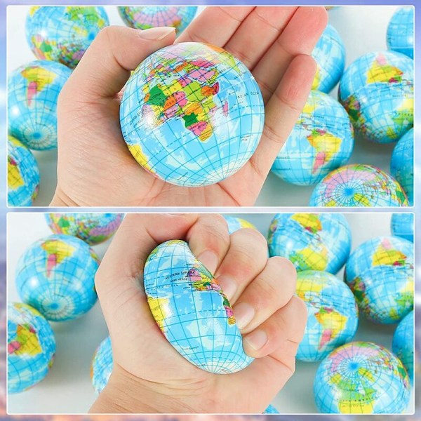 20 kappaleen pakkaus maapallon stressipalloja, 2,5 tuuman teemalla varustettuja puristuspalloja, purista ahdistusta Fidget Sensory Balls